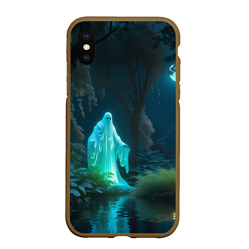 Чехол iPhone XS Max матовый Светящийся зеленым призрак в лесу / 3D-Коричневый – фото 1