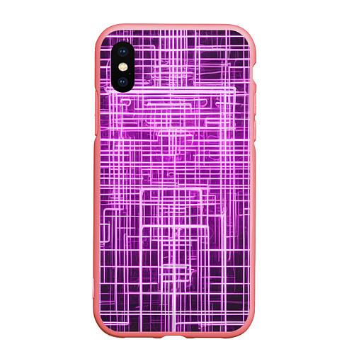Чехол iPhone XS Max матовый Фиолетовые неоновые полосы киберпанк / 3D-Баблгам – фото 1