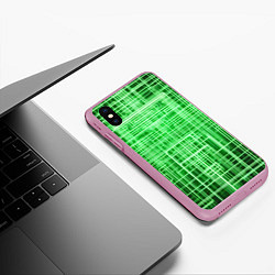 Чехол iPhone XS Max матовый Зелёные неоновые полосы киберпанк, цвет: 3D-розовый — фото 2