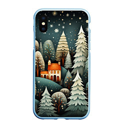 Чехол iPhone XS Max матовый Ночной снегопад в лесу