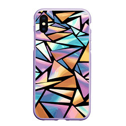 Чехол iPhone XS Max матовый Радужные треугольники - кристаллы голографические