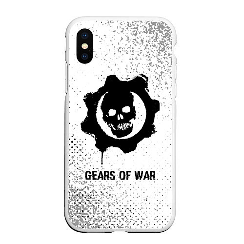 Чехол iPhone XS Max матовый Gears of War glitch на светлом фоне / 3D-Белый – фото 1