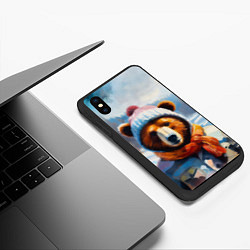 Чехол iPhone XS Max матовый Бурый медведь в зимней одежде, цвет: 3D-черный — фото 2