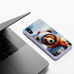 Чехол iPhone XS Max матовый Бурый медведь в зимней одежде, цвет: 3D-светло-сиреневый — фото 2