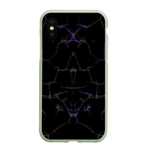 Чехол iPhone XS Max матовый Фиолетовые трещины / 3D-Салатовый – фото 1