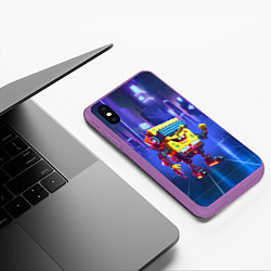 Чехол iPhone XS Max матовый Губка Боб - киберпанк - нейросеть, цвет: 3D-фиолетовый — фото 2