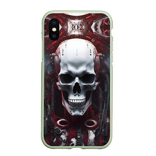 Чехол iPhone XS Max матовый Киберпанк череп с дреддами / 3D-Салатовый – фото 1