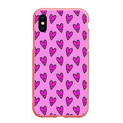 Чехол iPhone XS Max матовый Розовые сердечки каракули