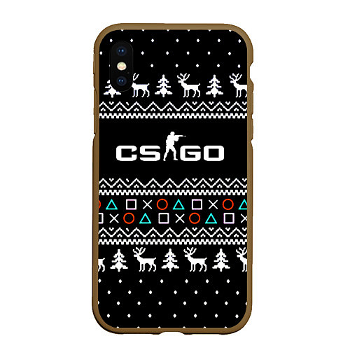 Чехол iPhone XS Max матовый CS GO новогодний свитер с оленями / 3D-Коричневый – фото 1