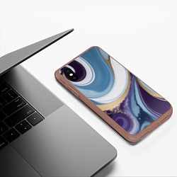 Чехол iPhone XS Max матовый Абстрактный волнистый узор фиолетовый с голубым, цвет: 3D-коричневый — фото 2