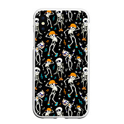 Чехол iPhone XS Max матовый Танцующие скелеты на вечеринке, цвет: 3D-белый