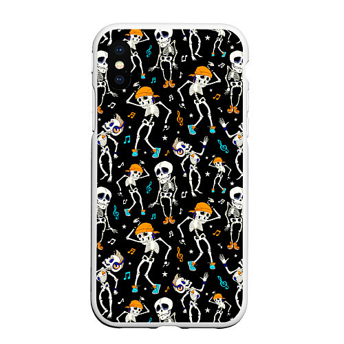 Чехол iPhone XS Max матовый Танцующие скелеты на вечеринке / 3D-Белый – фото 1