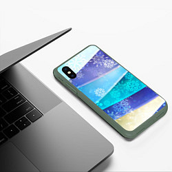 Чехол iPhone XS Max матовый Абстрактный синий волнистый фон со снежинками, цвет: 3D-темно-зеленый — фото 2