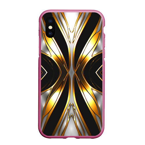 Чехол iPhone XS Max матовый Неоновый узор стальная бабочка / 3D-Малиновый – фото 1