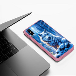 Чехол iPhone XS Max матовый Волк в зимнем ночном лесу, цвет: 3D-малиновый — фото 2