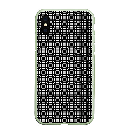 Чехол iPhone XS Max матовый Черно белый геометрический клетчатый узор / 3D-Салатовый – фото 1