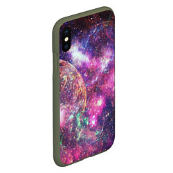 Чехол iPhone XS Max матовый Пурпурные космические туманности со звездами, цвет: 3D-темно-зеленый — фото 2