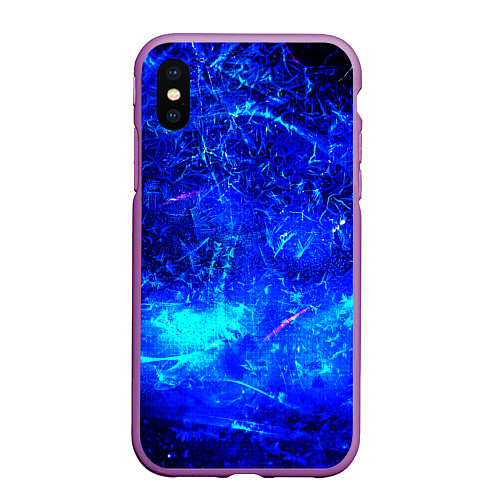 Чехол iPhone XS Max матовый Синий лёд и снежинки / 3D-Фиолетовый – фото 1