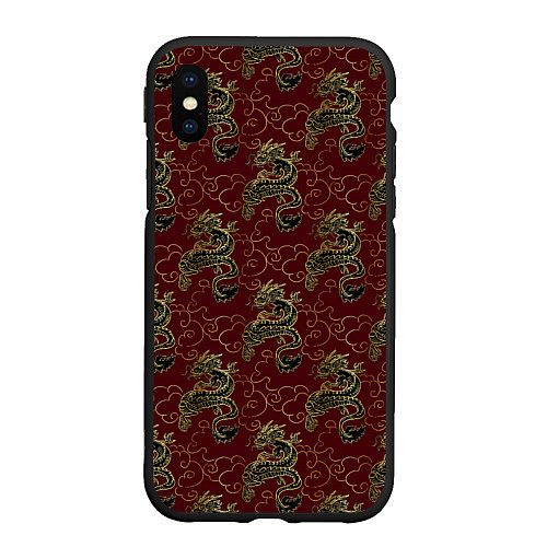Чехол iPhone XS Max матовый Азиатский стиль дракона / 3D-Черный – фото 1
