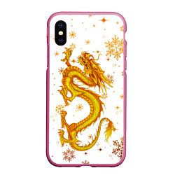 Чехол iPhone XS Max матовый Золотой дракон в снежинках
