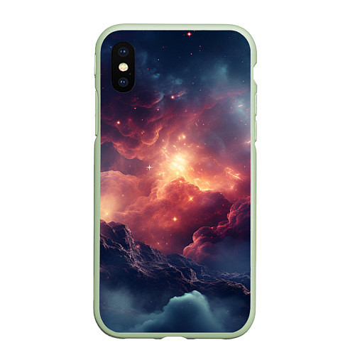 Чехол iPhone XS Max матовый Космические облака / 3D-Салатовый – фото 1