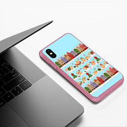Чехол iPhone XS Max матовый Капибара с семьей на прогулке, цвет: 3D-малиновый — фото 2
