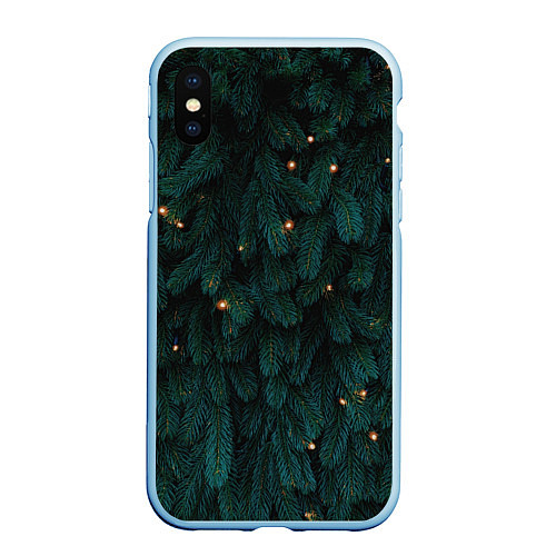 Чехол iPhone XS Max матовый Ёлка и гирлянды / 3D-Голубой – фото 1