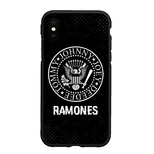 Чехол iPhone XS Max матовый Ramones glitch на темном фоне / 3D-Черный – фото 1