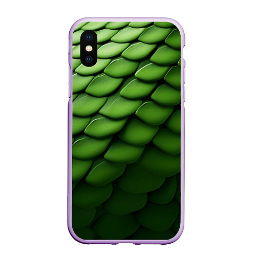 Чехол iPhone XS Max матовый Зеленая чешуя змеи / 3D-Сиреневый – фото 1