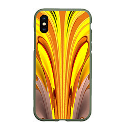 Чехол iPhone XS Max матовый Вытянутые желтые полосы, цвет: 3D-темно-зеленый