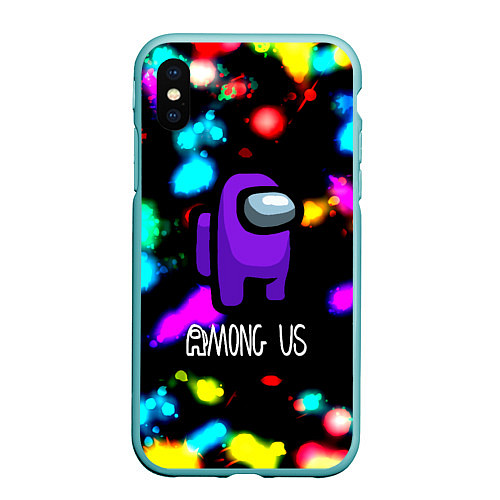 Чехол iPhone XS Max матовый Among us blink neon / 3D-Мятный – фото 1