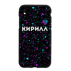 Чехол iPhone XS Max матовый Кирилл и неоновый герб России посередине, цвет: 3D-черный