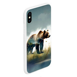 Чехол iPhone XS Max матовый Минималистичный пейзаж с медведем акварель, цвет: 3D-белый — фото 2