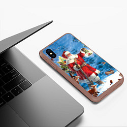 Чехол iPhone XS Max матовый Дед Мороз в лесу с животными, цвет: 3D-коричневый — фото 2