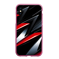 Чехол iPhone XS Max матовый Red black abstract, цвет: 3D-малиновый