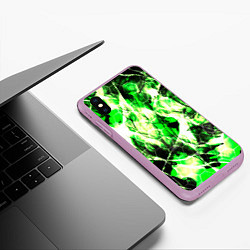 Чехол iPhone XS Max матовый Зелёные узоры джунгли, цвет: 3D-сиреневый — фото 2