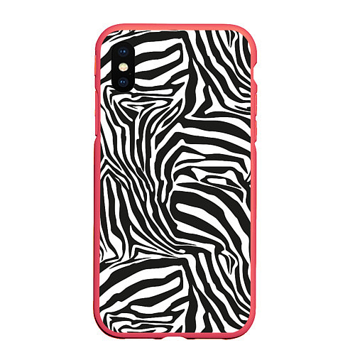 Чехол iPhone XS Max матовый Шкура зебры черно - белая графика / 3D-Красный – фото 1