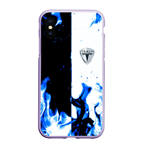 Чехол iPhone XS Max матовый Tesla Elon Mask fire / 3D-Светло-сиреневый – фото 1