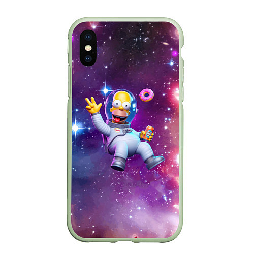 Чехол iPhone XS Max матовый Homer Simpson in space - ai art / 3D-Салатовый – фото 1