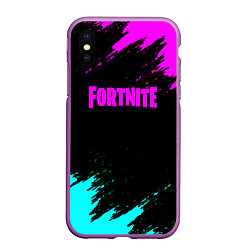 Чехол iPhone XS Max матовый Fortnite краски неоновые стиль, цвет: 3D-фиолетовый