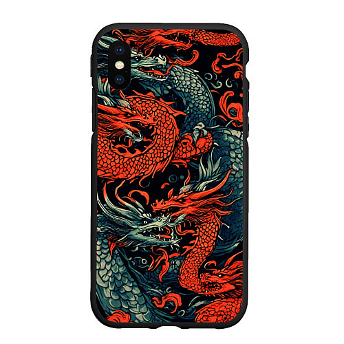 Чехол iPhone XS Max матовый Красный и серый дракон / 3D-Черный – фото 1