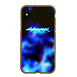 Чехол iPhone XS Max матовый Cyberpunk 2077 fire, цвет: 3D-коричневый