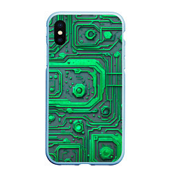 Чехол iPhone XS Max матовый Неоновая плата с микросхемами и гайками, цвет: 3D-голубой