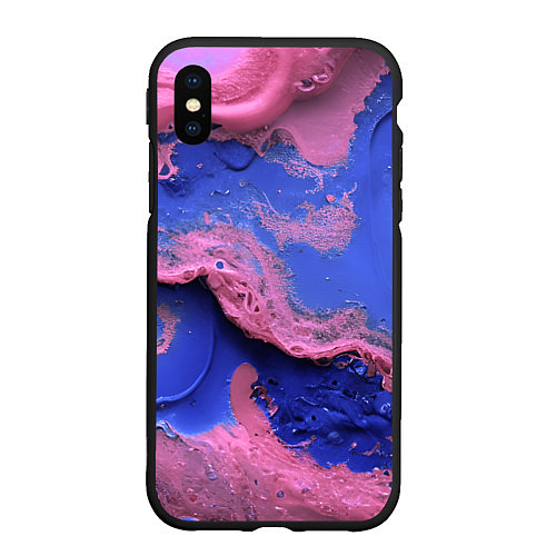 Чехол iPhone XS Max матовый Розовая пена на синей краске / 3D-Черный – фото 1