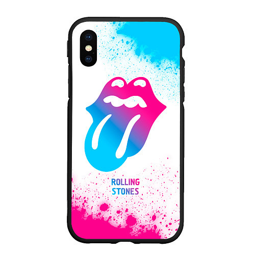 Чехол iPhone XS Max матовый Rolling Stones neon gradient style / 3D-Черный – фото 1