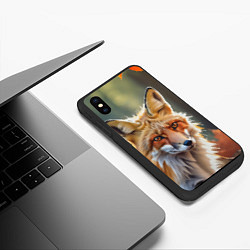 Чехол iPhone XS Max матовый Портрет лисы с осенними листьями, цвет: 3D-черный — фото 2