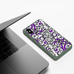 Чехол iPhone XS Max матовый Фиолетовые кружевные узоры, цвет: 3D-темно-зеленый — фото 2