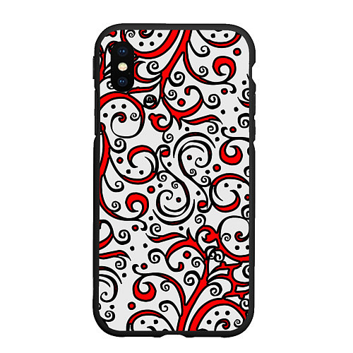 Чехол iPhone XS Max матовый Красный кружевной узор / 3D-Черный – фото 1