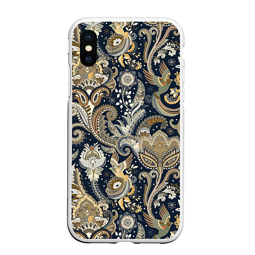 Чехол iPhone XS Max матовый Индийские этнические узоры пейсли / 3D-Белый – фото 1