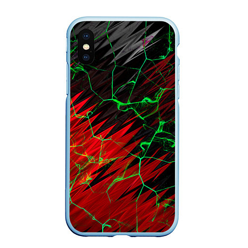 Чехол iPhone XS Max матовый Зелёные трещины узоры / 3D-Голубой – фото 1